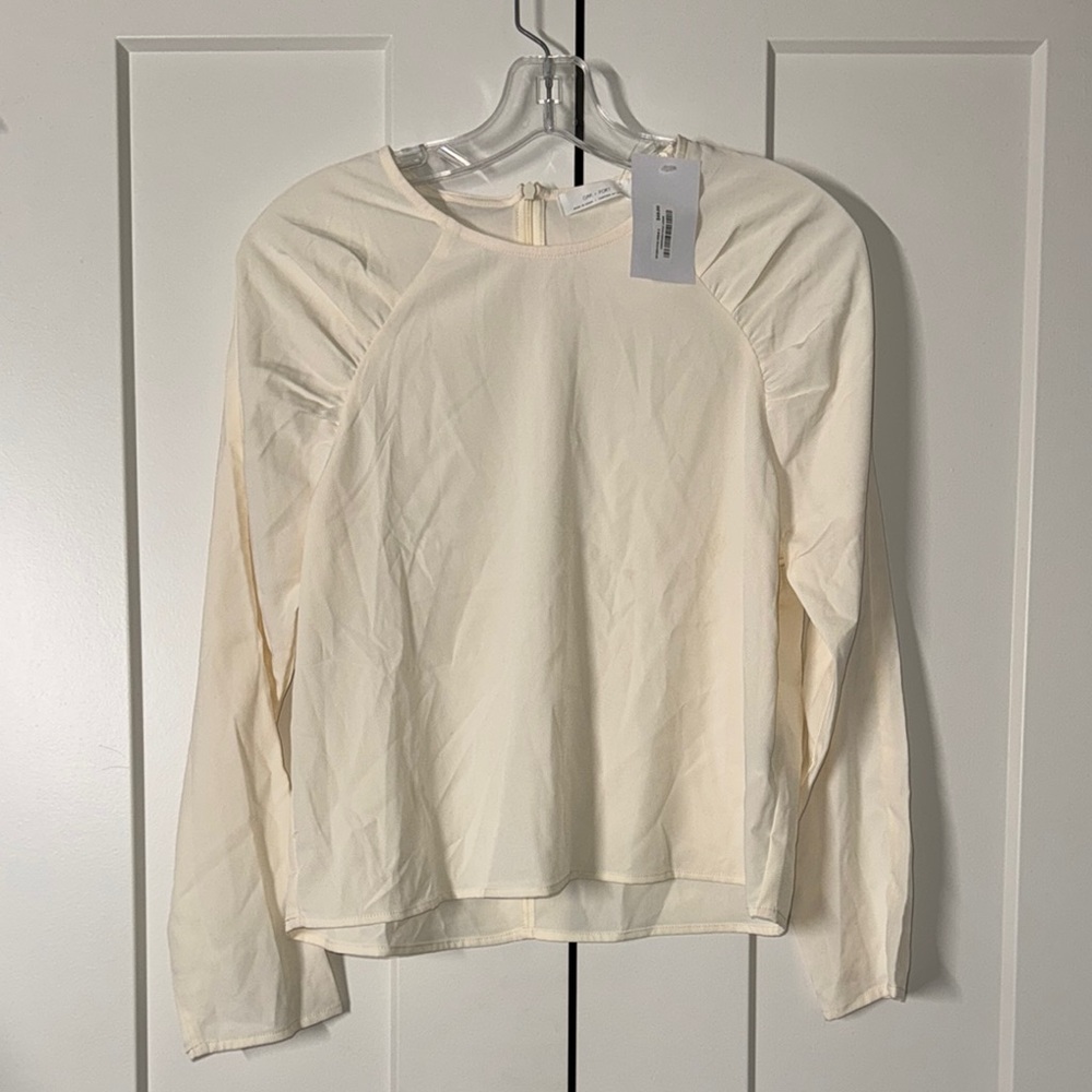 Cream Long Sleeve Fitted Blouse